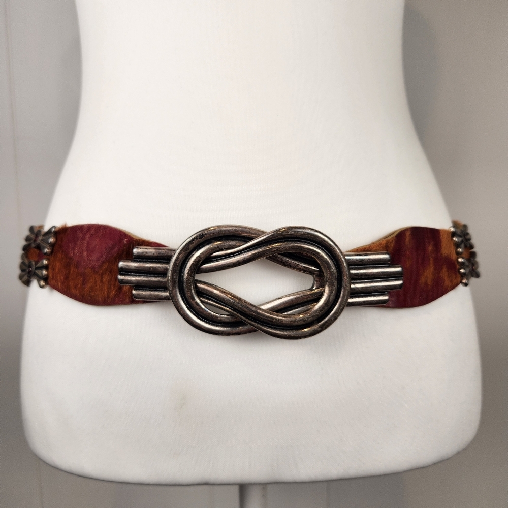 B.B. Simon Belt Horsehair Red Crystal Silver Interlocking Knot Hook Western L